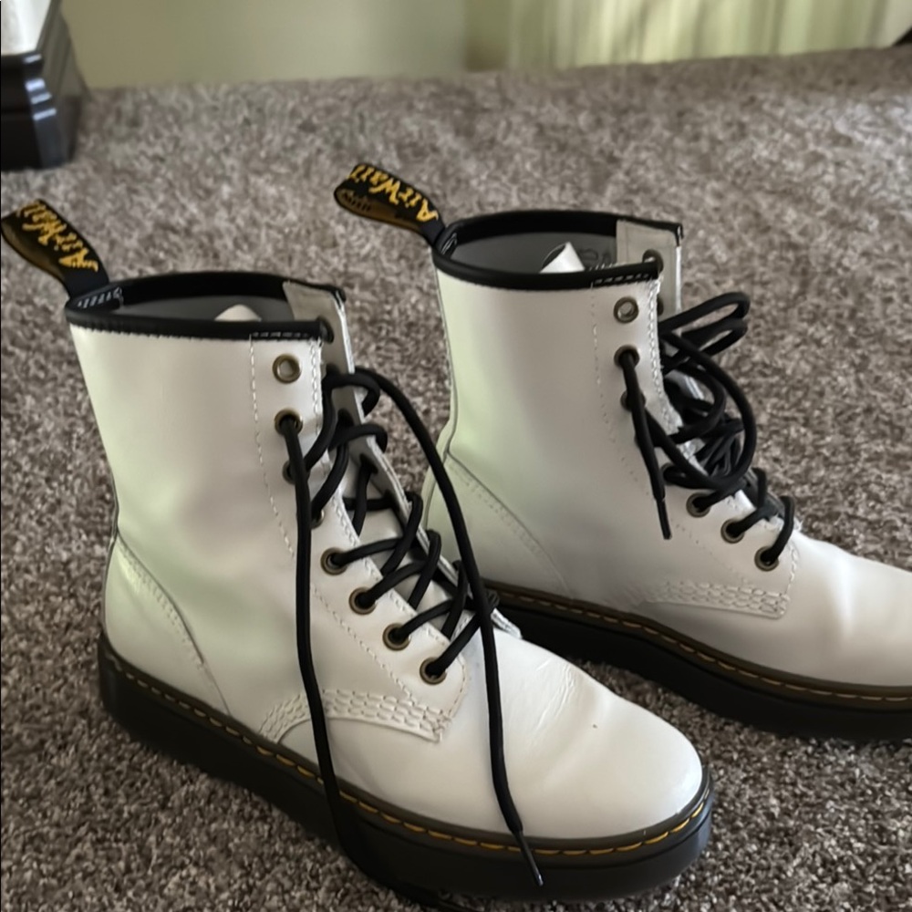 Dr. Martens White Combat Boots with Black Laces